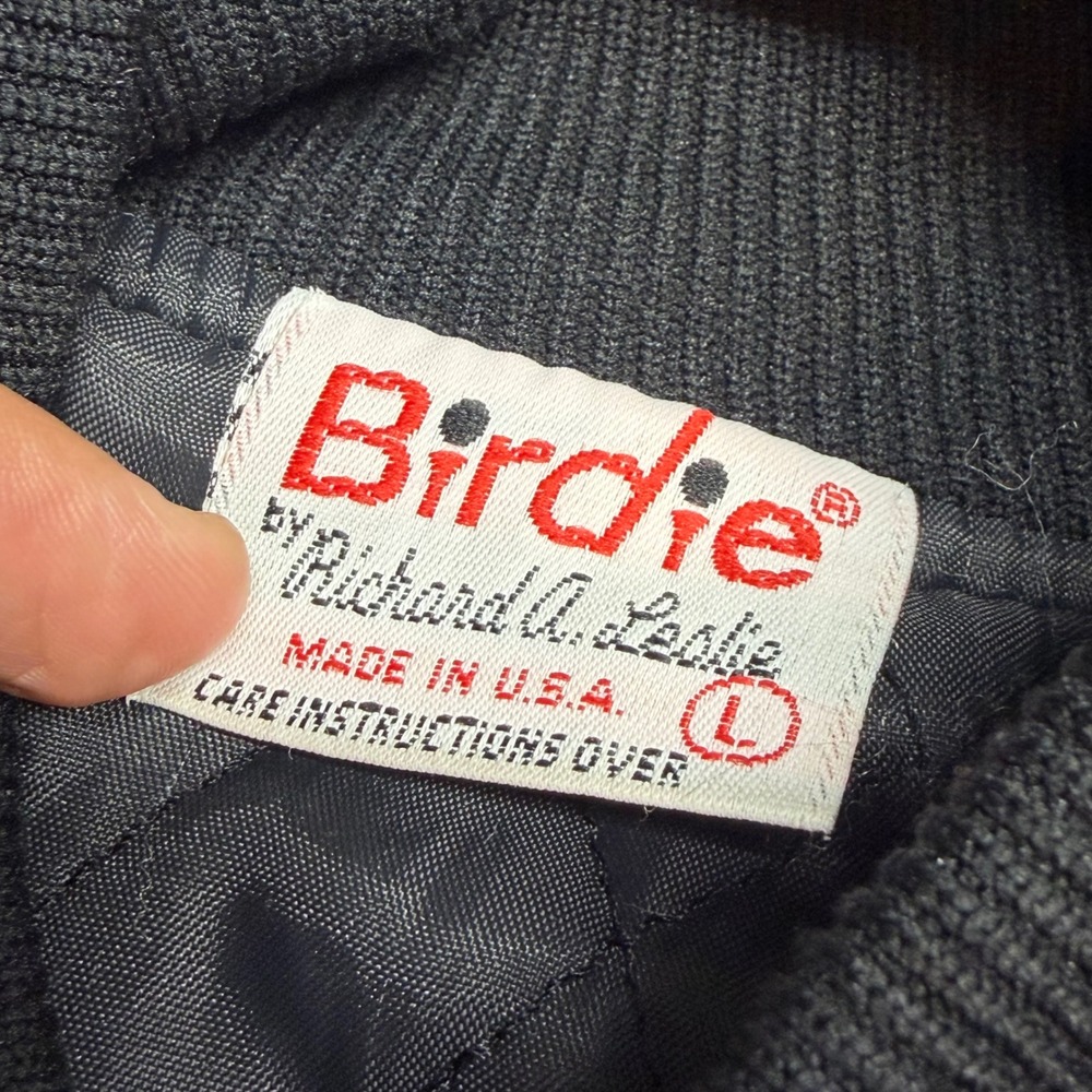 VTG Birdie Richard by Leslie Large Black White Horse Hotel Bowling Bomber Jacket - Picture 7 of 8